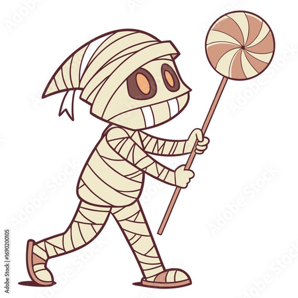 Fototapeta Vector art of a mummy holding candy, with white background