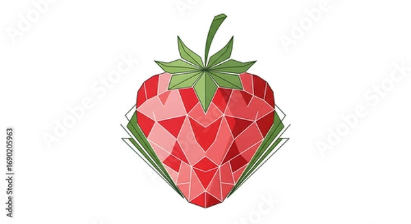 Obraz Striking geometric strawberry design with vibrant red and green tones for fresh branding