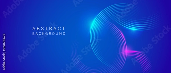 Fototapeta Abstract digital wave background with neon pink and blue glowing lines forming circular motion. Perfect for technology, futuristic, and modern design projects.