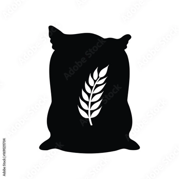 Fototapeta Sack of Grain Silhouette with Wheat Stalk, Agricultural Commodity Icon, grain sack silhouette vector illustration