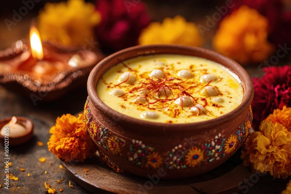 Fototapeta Macro Close-Up of Makhana Kheer Dessert in Clay Pot