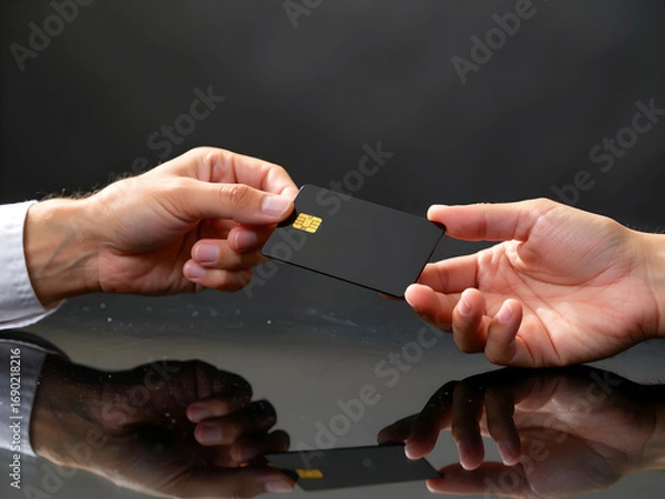Fototapeta Handing Over a Credit Card on a Reflective Surface