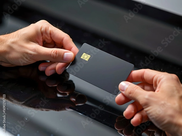 Fototapeta Financial Transaction on Reflective Surface