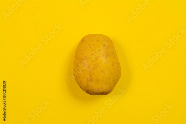 Fototapeta Single potato on yellow background with copy space for text