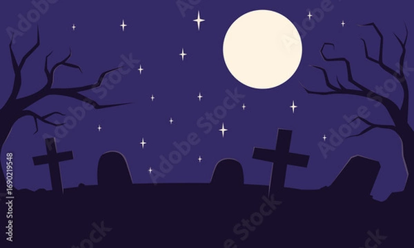Obraz Simple Halloween background with moon and stones on purple night sky