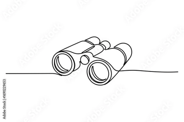 Fototapeta Continuous one line drawing of binoculars minimal vector illustration for travel tourism and adventure design