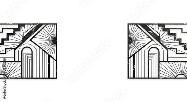 Obraz Elegant Art Deco geometric design panels with striking black marble and clean lines