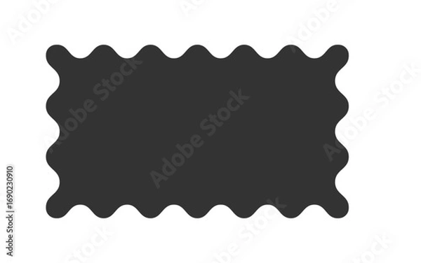 Fototapeta Wavy scallop edge frame. Wave rectangle vintage geometric shape. Scalloped wiggle border. Squiggly clouds square sticker. Empty text box. Vector illustration isolated on white background.