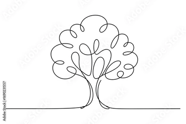 Fototapeta Minimal one line vector of tree representing forest green natural landscape and sustainability design