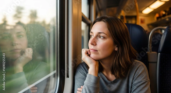 Fototapeta Mujer viajando en un tren