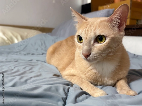 Fototapeta Ginger Cat Relaxing on bed