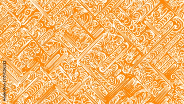 Fototapeta Orange and white seamless pattern texture of old wood. Decorative retro ornament background.