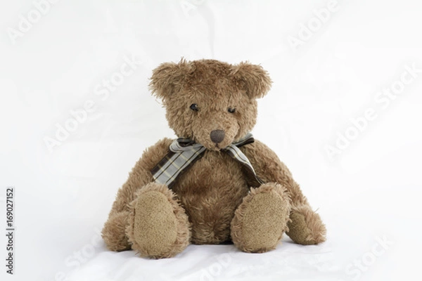 Fototapeta soft toy teddy bear  sitting on white background.