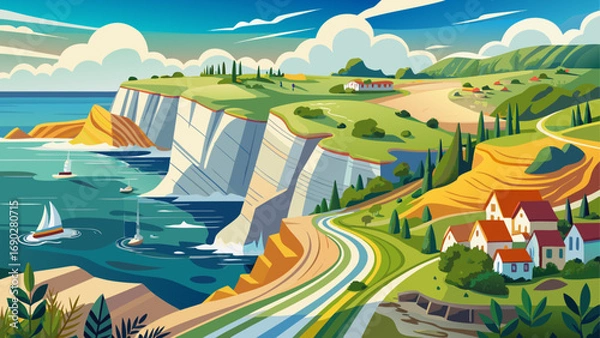 Fototapeta English Riviera Geopark, United Kingdom – Jurassic Coast cliffs, fossil-rich strata, and geological trails highlight the story of Earth’s evolution.