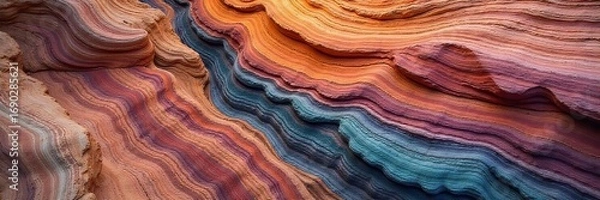 Fototapeta Spectacular close-up of layered, multicolored Grand Canyon stones, revealing geological history and textures A stunning display of nature's artistry , stripes, color