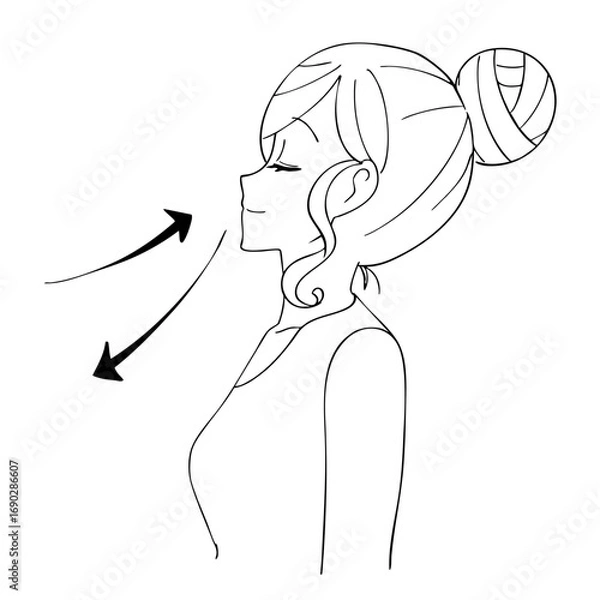 Obraz 鼻から呼吸をする女性の白黒イラスト