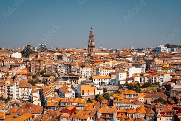 Fototapeta Cityscape with The Clérigos Church which is the tallest building in Porto, Portugal