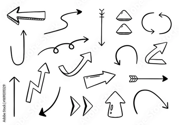 Obraz Arrow set doodle on white background. Vector illustration