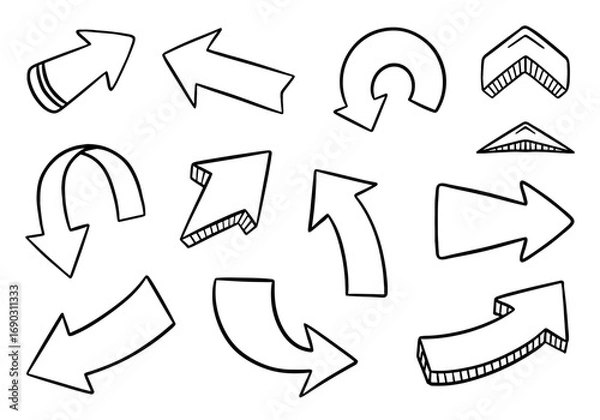 Obraz Arrow set doodle on white background. Vector illustration