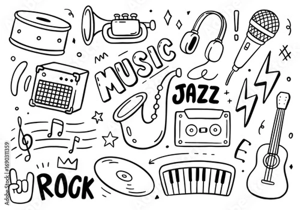 Obraz Music doodle on white background. Vector illustration