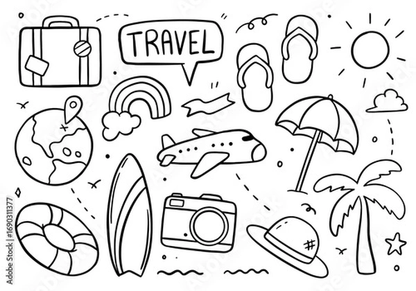 Obraz Travel doodle on white background. Vector illustration