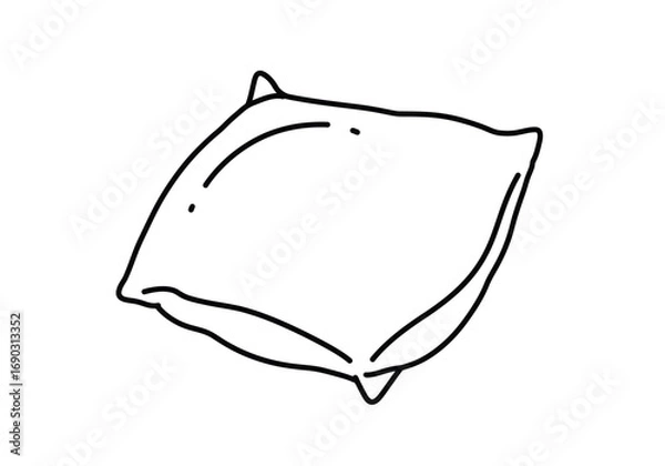 Fototapeta Cushion drawing. It is a simple black and white line art sketch of a cushion, also known as a pillow, a soft furnishing used for comfort and support. Vector sketch line art draw.