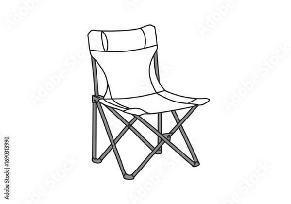 Fototapeta Camping chair drawing. It is a line art sketch of a camping chair, a portable and foldable seat designed for outdoor activities like camping, picnics, and sporting events. Vector sketch line art draw.