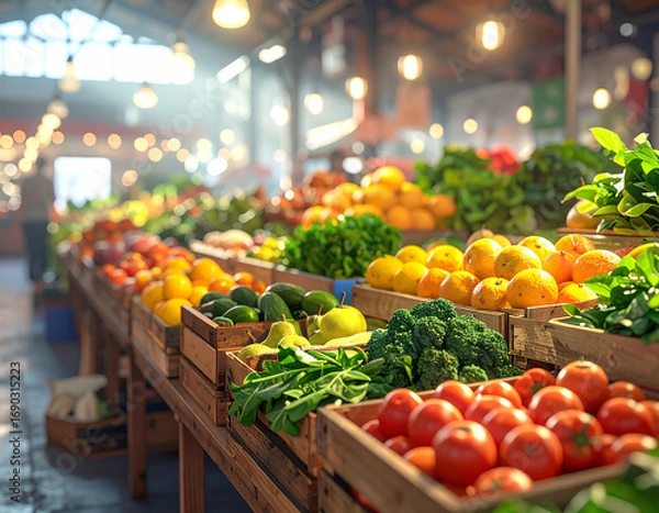 Obraz Colorful Fresh Produce at an Indoor Farmers Market Display