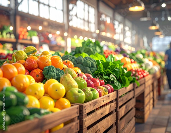 Obraz Colorful Fresh Produce at an Indoor Farmers Market Display