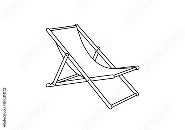 Fototapeta Deck chair drawing. A line art sketch of a foldable deck chair, a lightweight and portable seat with a fabric sling, often used for relaxation on a deck, patio, or beach. Vector sketch line art draw.