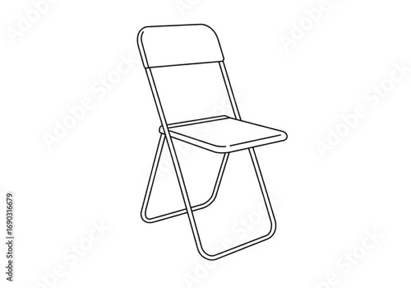 Fototapeta Folding chair drawing. A line art sketch of a folding chair, a portable and collapsible seat designed for easy transport and storage, ideal for extra seating. Vector sketch line art draw.