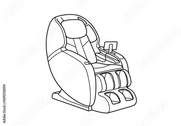 Fototapeta Massage chair drawing. A line art sketch of a massage chair, a therapeutic seat with built-in electronic massagers, designed for ultimate relaxation and stress relief. Vector sketch line art draw.