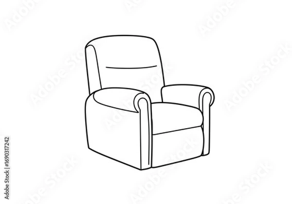 Fototapeta Recliner chair drawing. It is a line art sketch of a recliner chair, a comfortable and upholstered armchair that tilts backward and has a footrest that extends forward. Vector sketch line art draw.