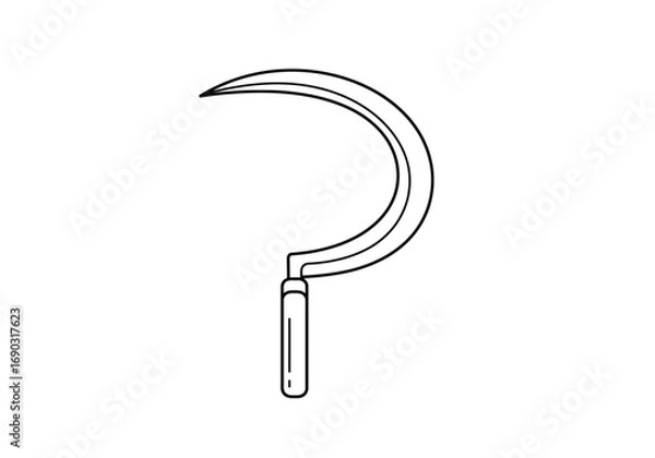 Fototapeta Sickle drawing. It is a line art sketch of a sickle, a curved agricultural hand tool with a sharp blade used for harvesting crops or cutting grass. Vector sketch line art draw.