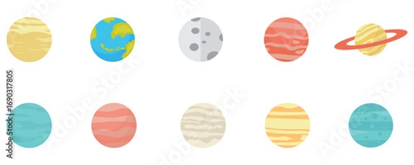 Fototapeta Set of colorful planet vector illustration. Space planet icon isolated on white background.