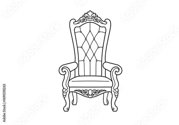 Fototapeta Throne chair drawing. It is a line art sketch of a throne, an ornate and luxurious chair for a royal or a ruler, often associated with power and authority. Vector sketch line art draw.