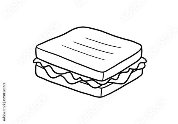 Fototapeta Grilled cheese drawing. It is a line art sketch of a grilled cheese sandwich, a popular comfort food item featuring melted cheese between two slices of toasted bread. Vector sketch line art draw.