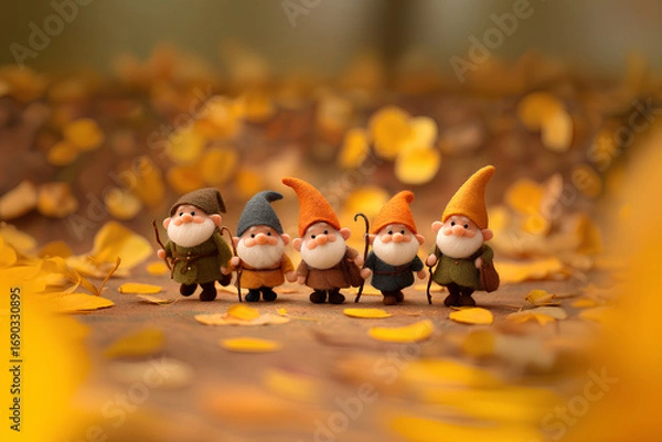 Fototapeta 紅葉の森と小人たち（メルヘン）