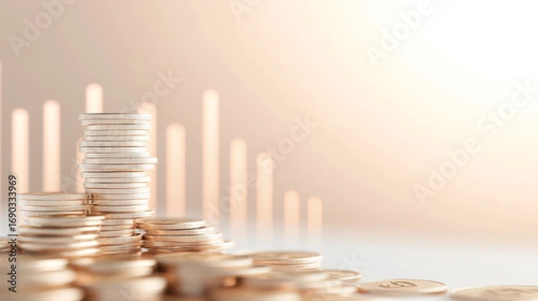 Fototapeta Stacked coins forming upward graph representing financial growth and investment concept