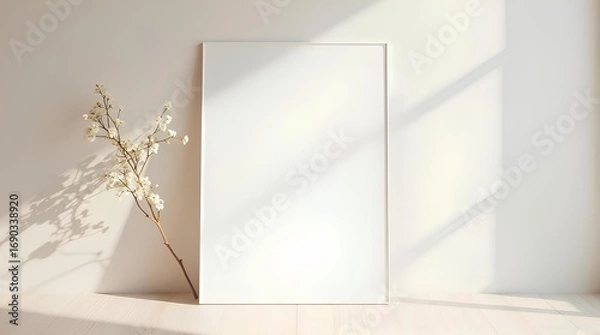 Obraz Empty frame and cherry blossoms with light shining through