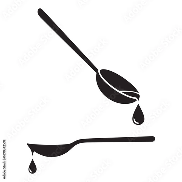 Obraz Spoon with liquid drop silhouette icon vector