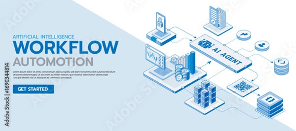 Fototapeta Workflow Automation Isometric Banner