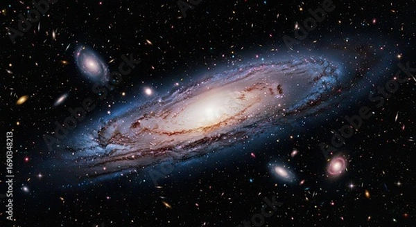 Obraz Andromeda Galaxy's Brilliant Display Amidst the Starry Cosmos with Cosmic Dust and Distant Galaxies