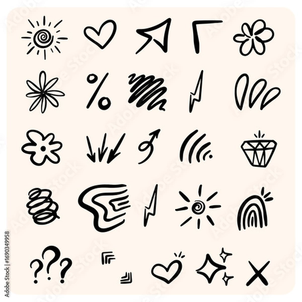 Fototapeta Minimalist Hand-Drawn Doodle and Icon Set