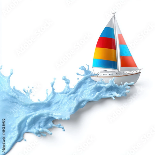 Fototapeta Vibrant sailboat navigates through foamy blue waves, creating dynamic and lively scene that captures essence of adventure and freedom