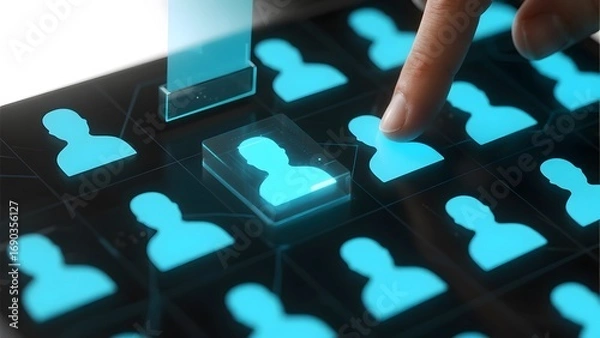 Obraz Finger selecting a user profile icon on a digital interface