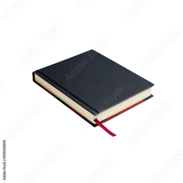 Obraz Closed Black Hardcover Notebook with Red Ribbon Bookmark