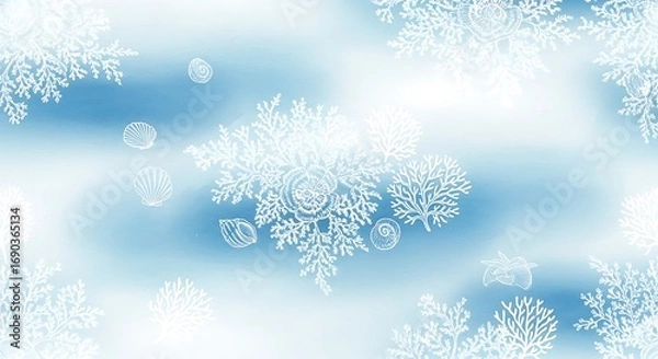 Fototapeta Abstract snowflakes falling on a soft blue and white background