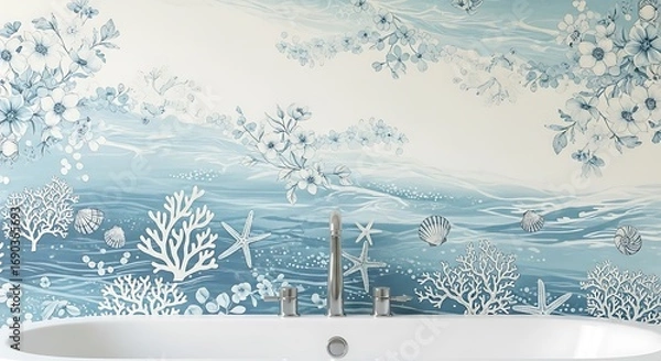 Fototapeta Ocean wave and coral pattern on white background