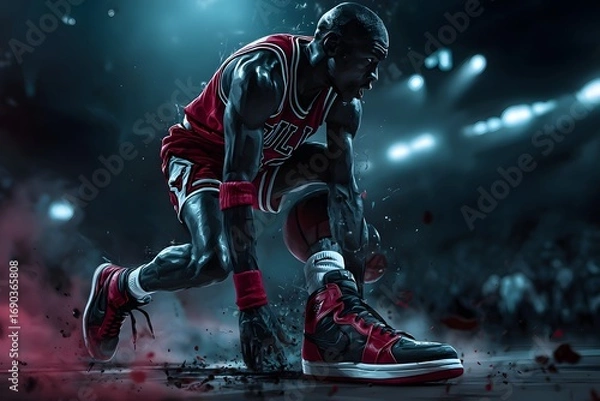 Fototapeta Realistische Illustration eines Basketballspielers im Stadion
